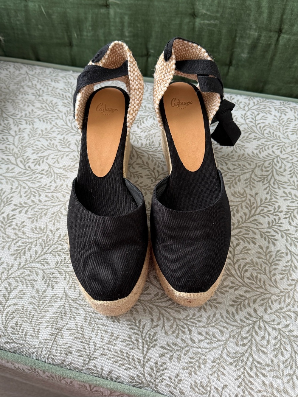 Castañer Carina Black Espadrille Platform Wedge Mid Heel Ankle Tie Sz40 US9 $205 - Picture 4 of 7